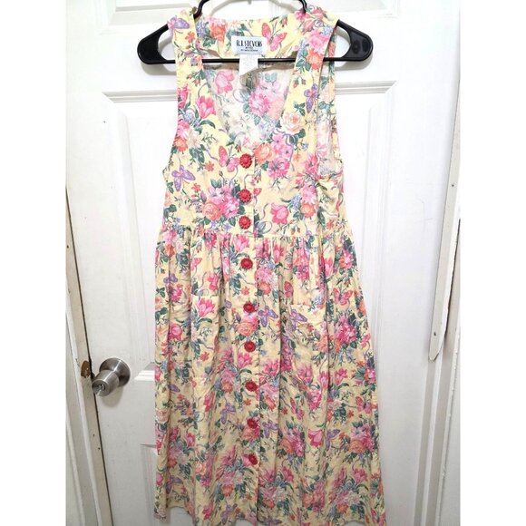 Vintage R.J. Stevens Floral Button-Front Sleeveless Midi Dress With Pockets Size - Picture 2 of 10